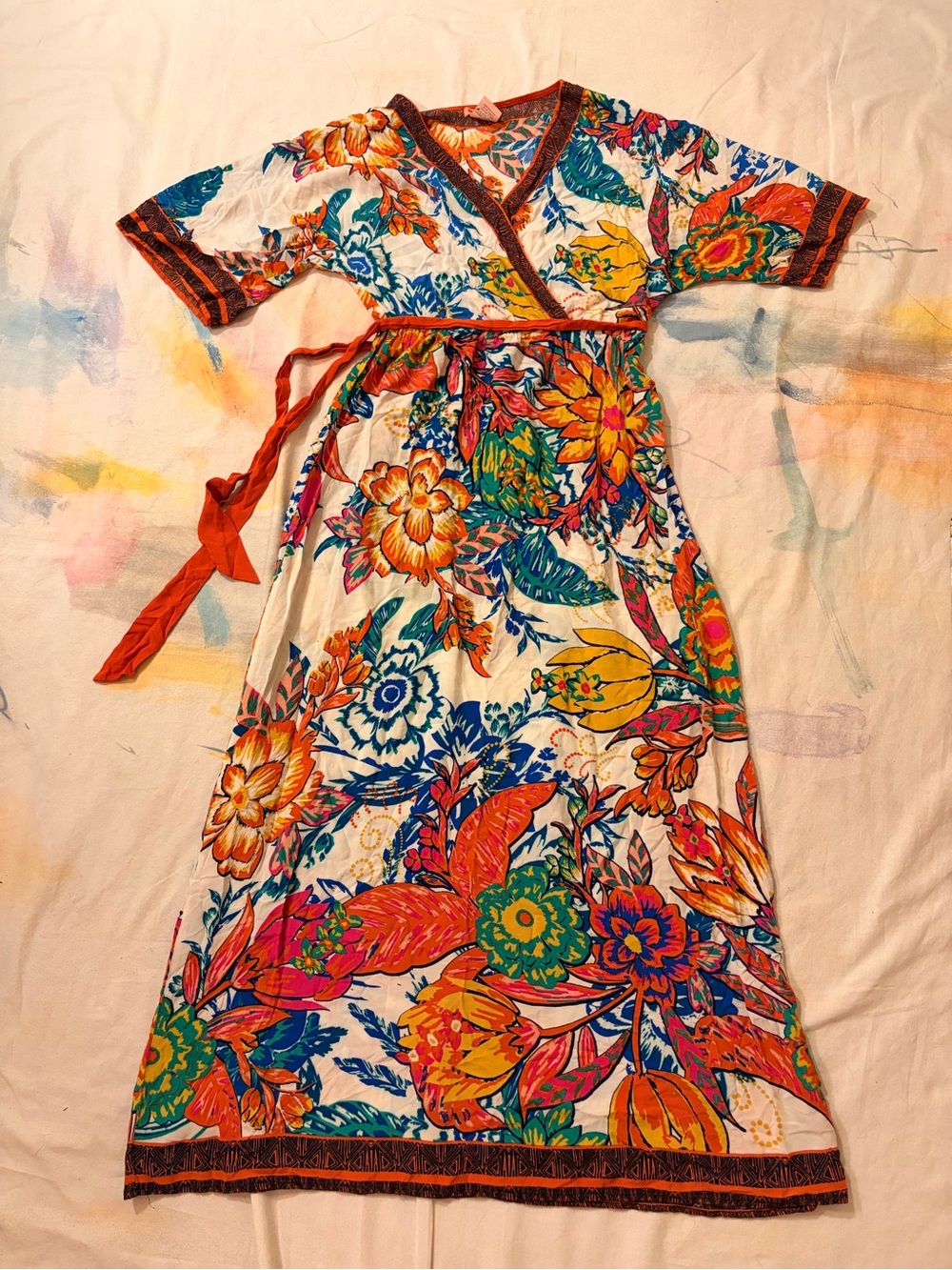 Flying Tomato Floral Maxi Dress - White, Orange, Blue, Green, Yellow
